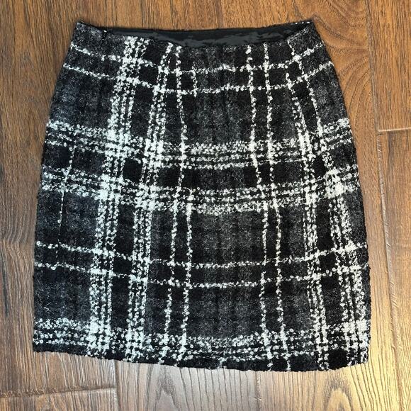 Halogen Y2K Academia Black Plaid Wool Blend Button Mini Tweed Skirt Sz 2 - Picture 3 of 6